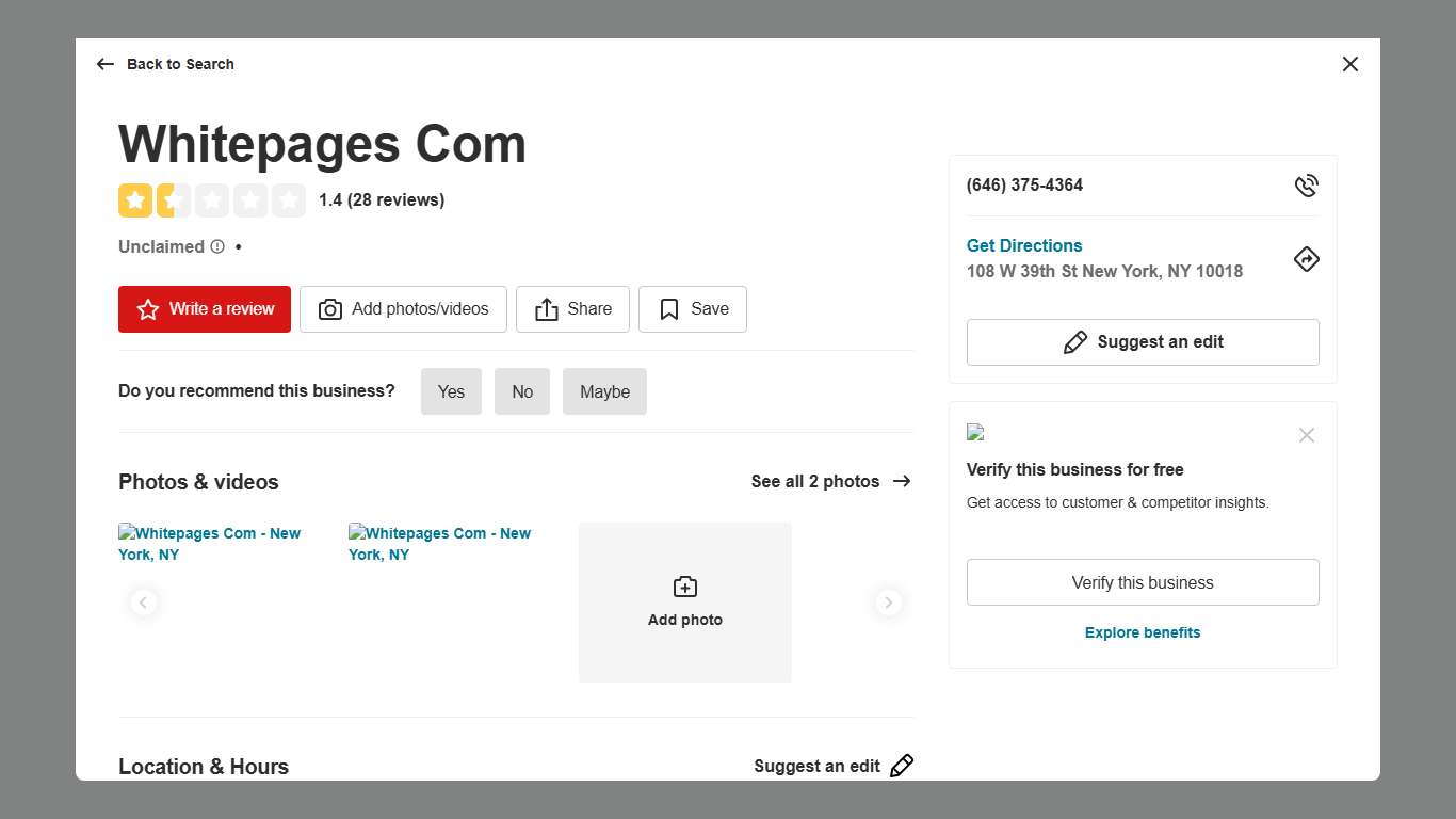 WHITEPAGES COM - Updated January 2026 - 28 Reviews - 108 W 39th St, New York, New York - Phone Number - Yelp