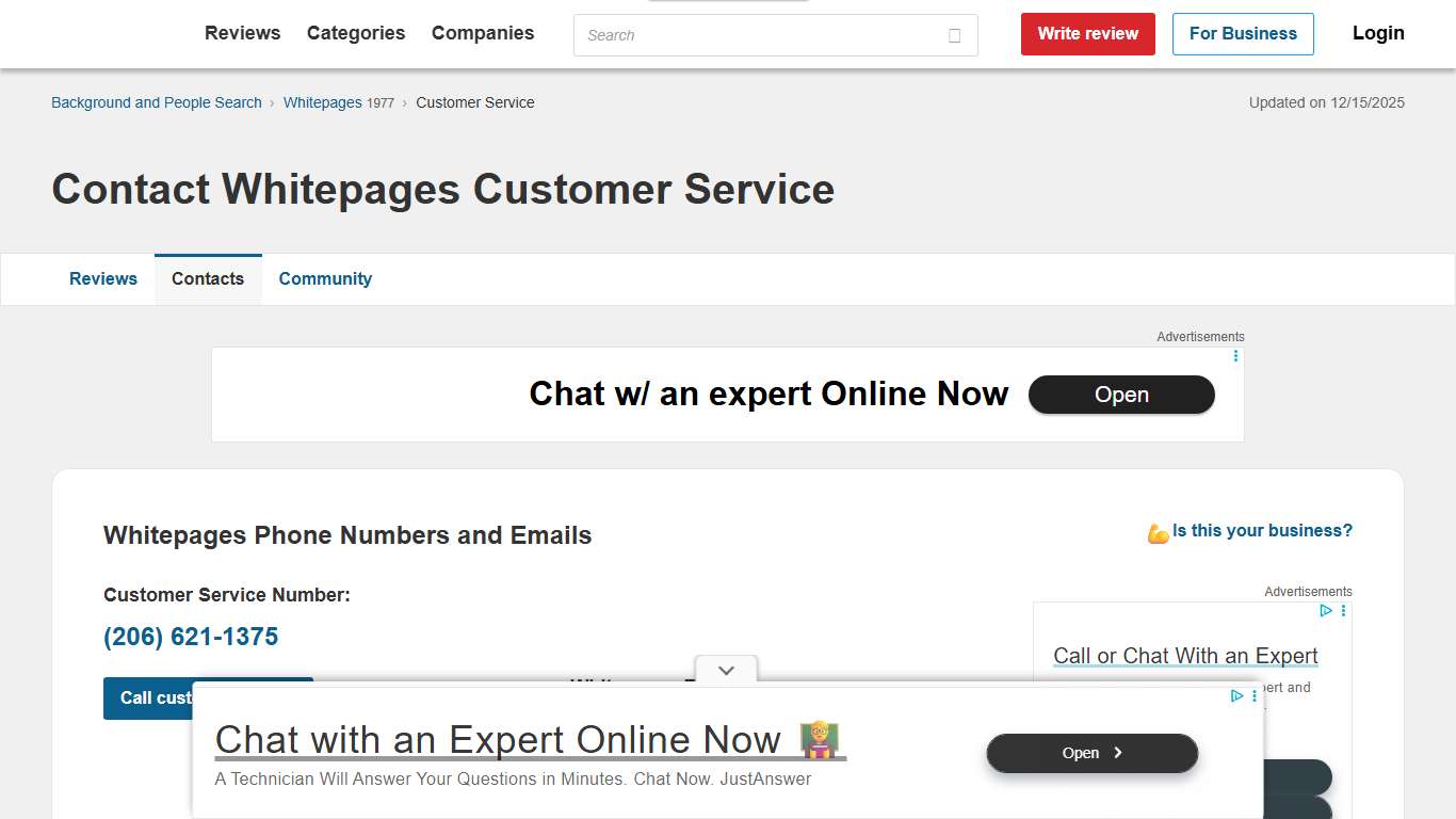Whitepages Customer Service Phone Number (206) 621-1375, Email, Help Center
