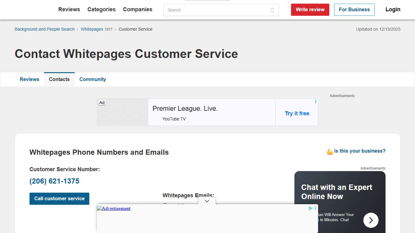 Whitepages Customer Service Phone Number (206) 621-1375, Email, Help Center